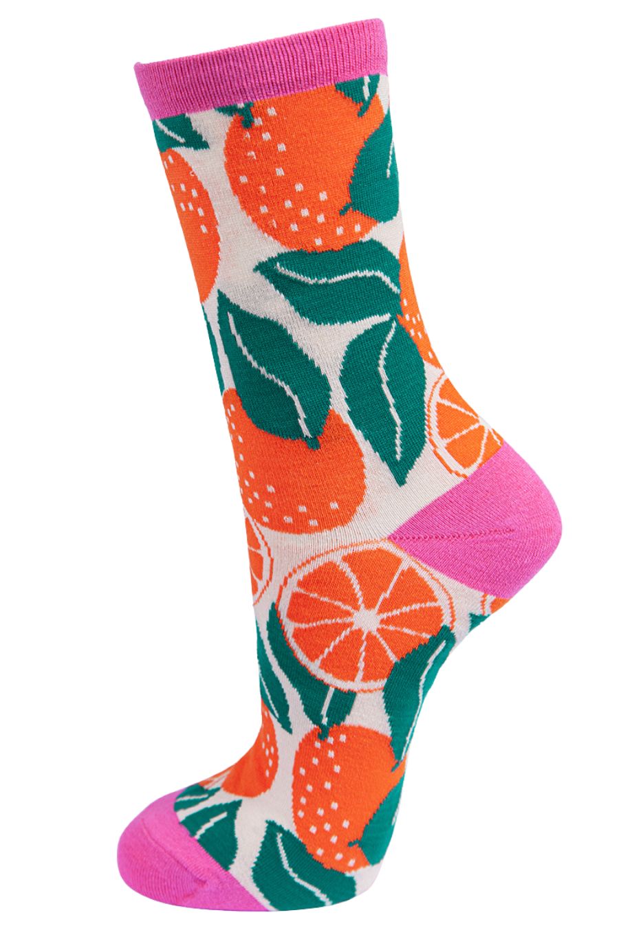 Womens Bamboo Fruit Socks Oranges Novelty Ankle Socks Pink