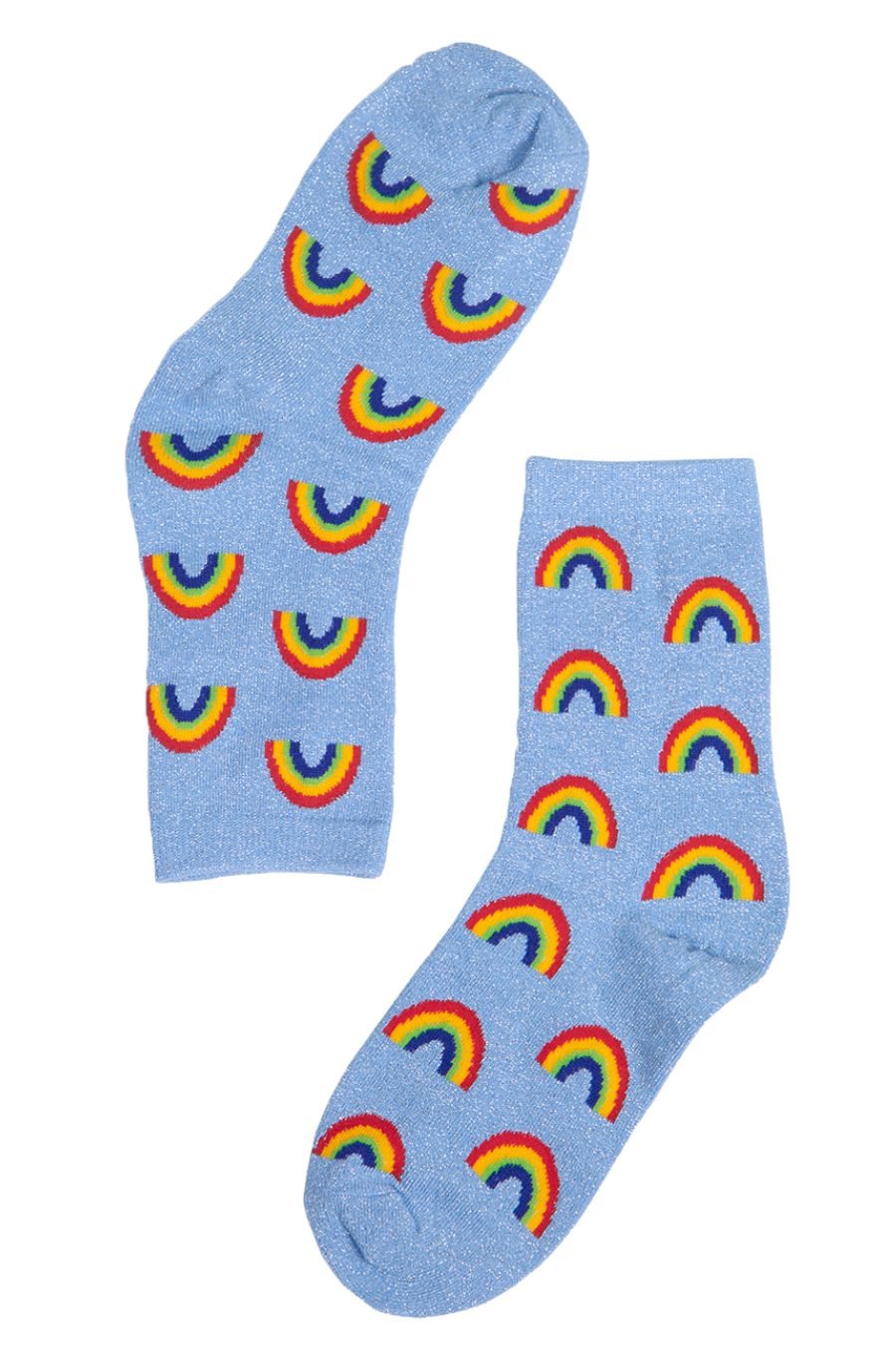blue rainbow print glitter ankle socks