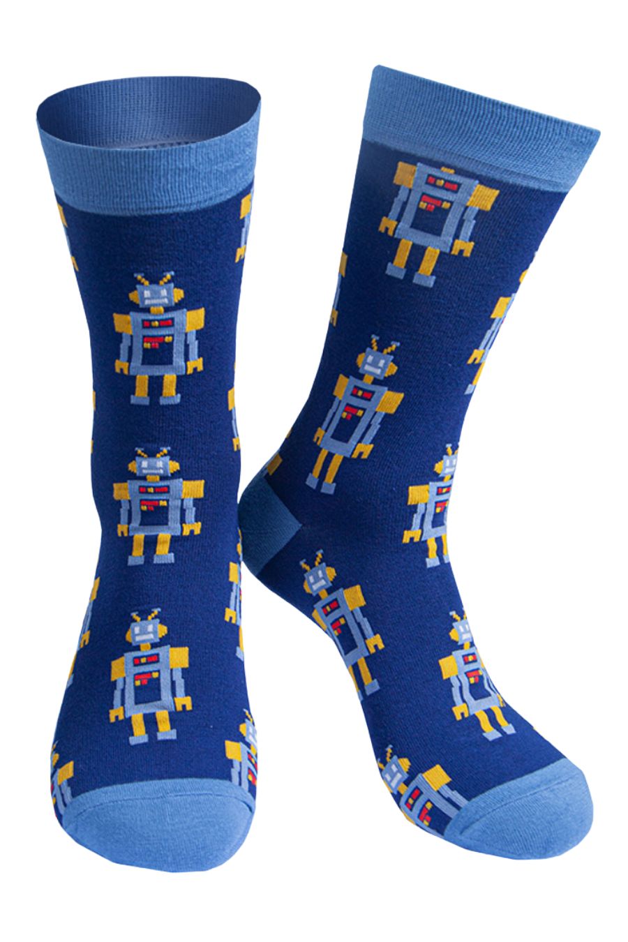 Mens Bamboo Socks Robot Novelty Dress Socks Navy Blue