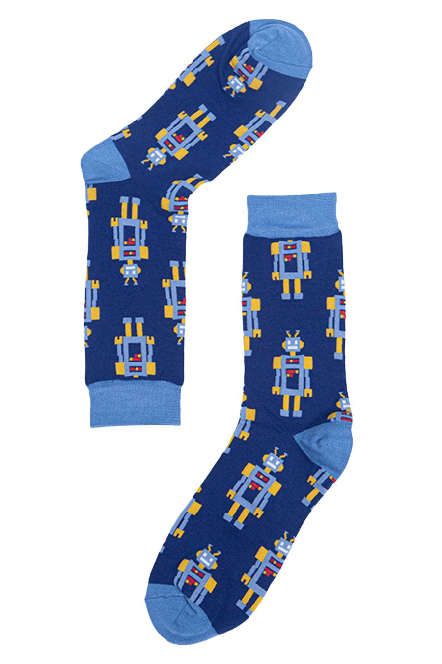 Mens Bamboo Socks Robot Novelty Dress Socks Navy Blue