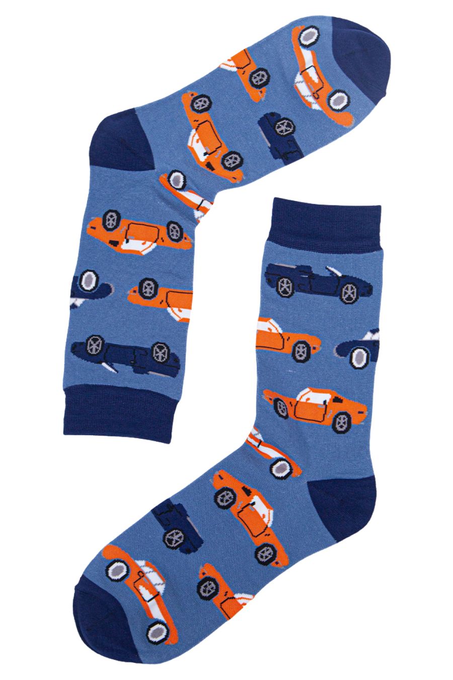 blue bamboo socks with sports cars on them
