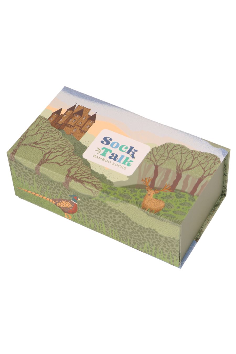 Sock Trio Gift Wrap - Green, Highland Castle Scene