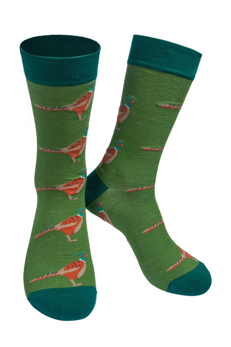 Mens Bamboo Socks Bird Socks Pheasants Novelty Dress Sock Green