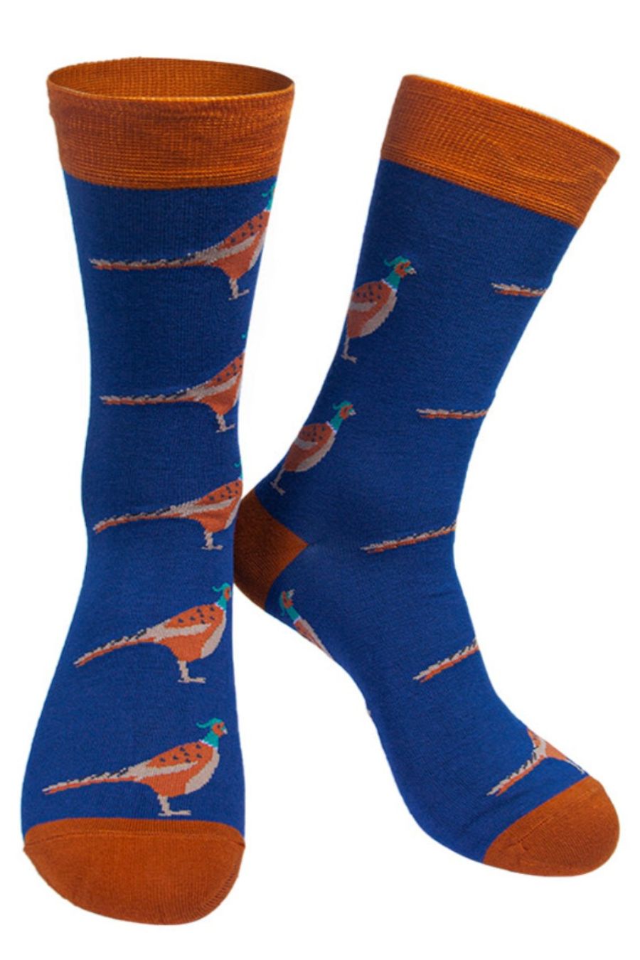 Mens Bamboo Pheasant Socks Novelty Dress Socks Blue