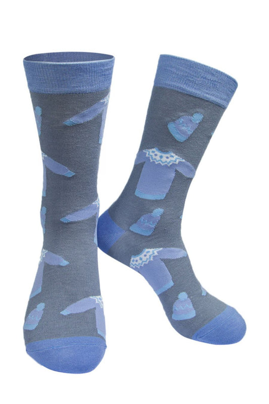 Mens Bamboo Socks Christmas Jumper Xmas Novelty Sock Grey