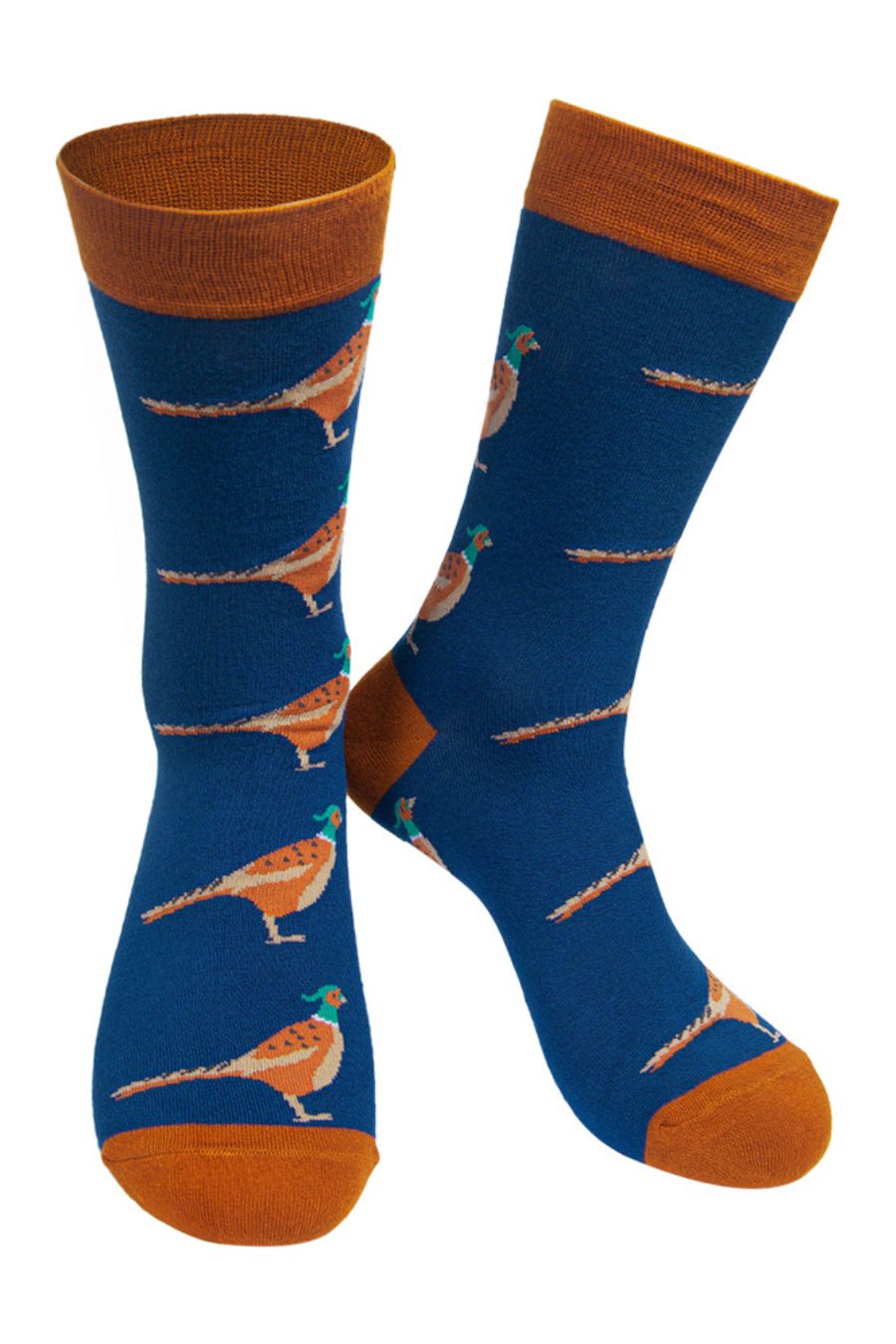 Mens Bamboo Pheasant Socks Novelty Dress Socks Blue