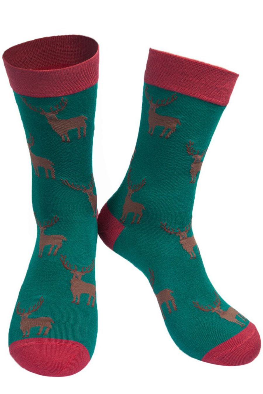 green and red dress socks with Stags on them