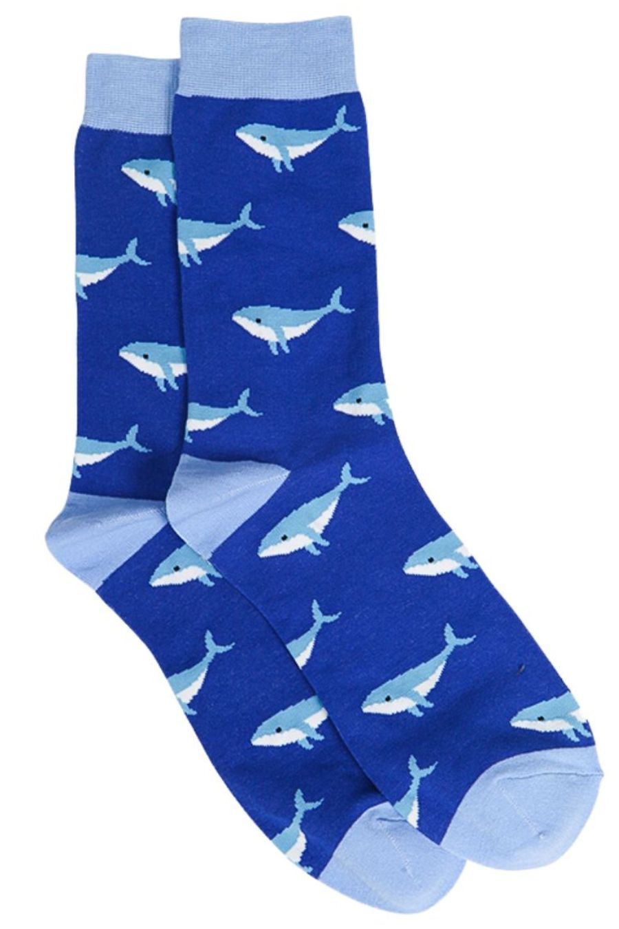 blue bamboo dress socks with whales all over