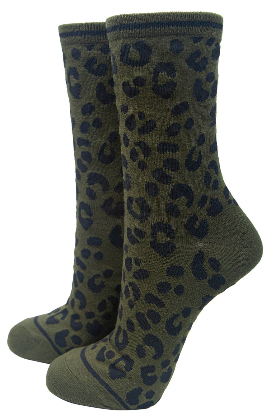 green and black cheetah print bamboo ankle socks