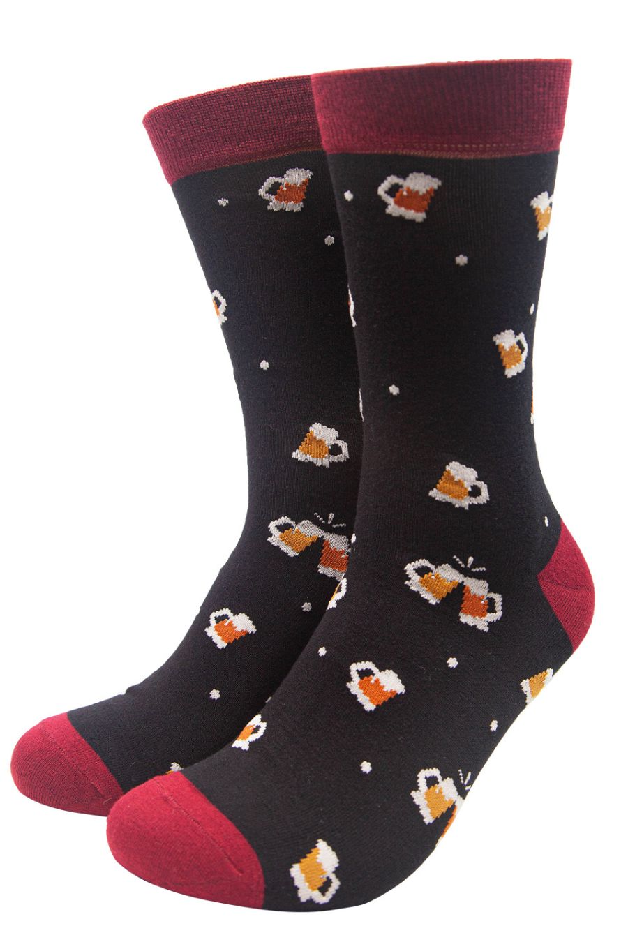 black dress socks with beer mugs all over