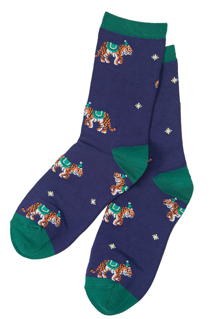 navy blue ankle socks with an all over tiger print