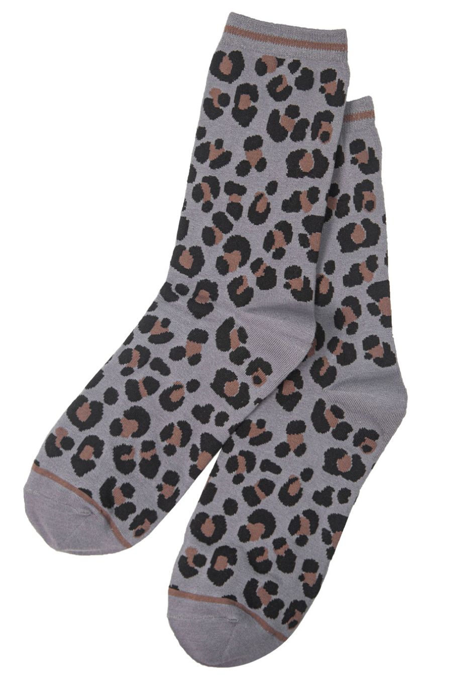 grey, brown and black leopard print ankle socks
