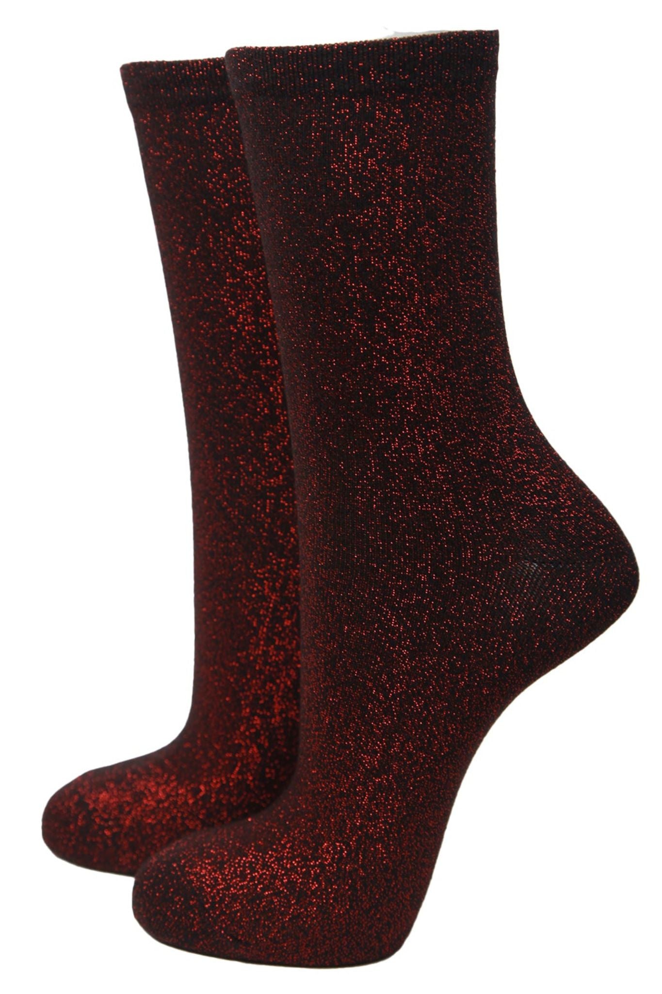 Women's Glitter Ankle Socks Sparkly Red Shimmer Novelty