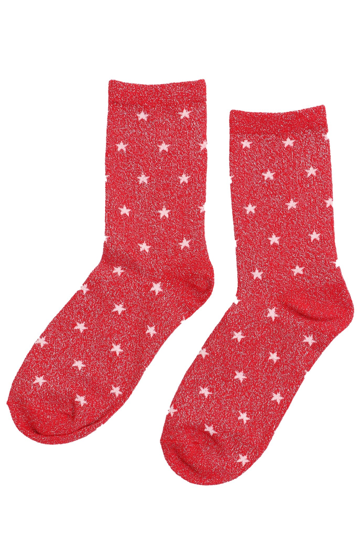 red and pink star print cotton glitter socks