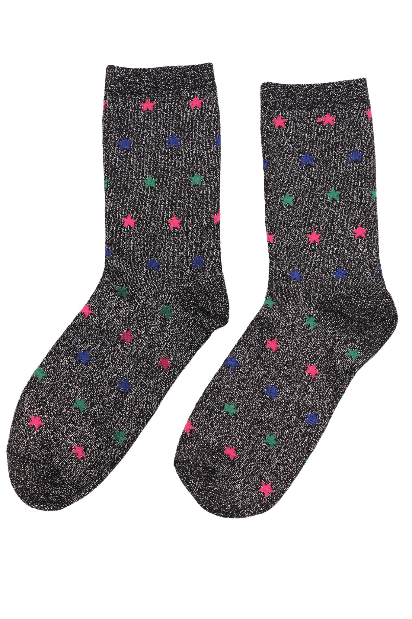 multicoloured star pattern glitter ankle socks