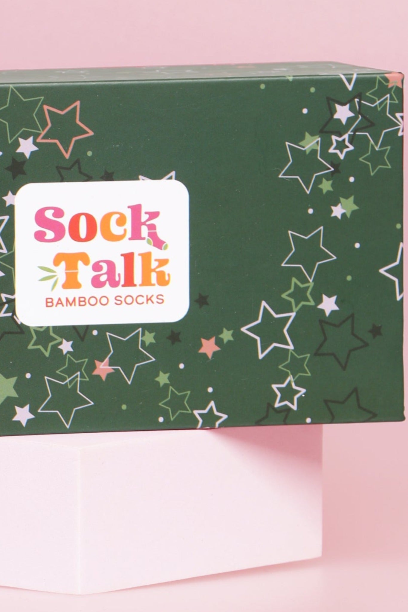 Sock Trio Gift Wrap - Green/Pink, Star Outline