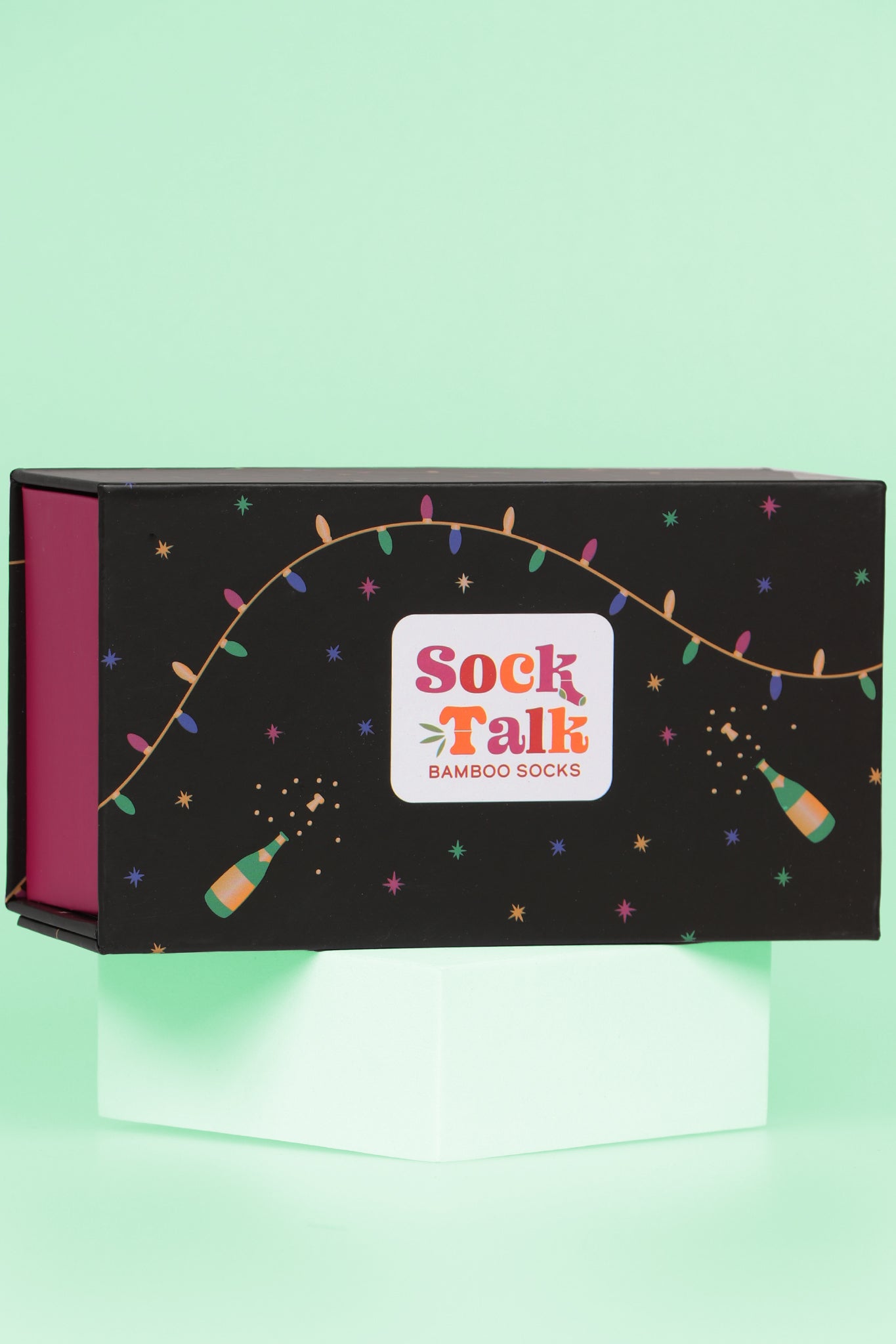 Women's Bamboo Christmas Socks Black Glitter Champange Cocktail Gift Set