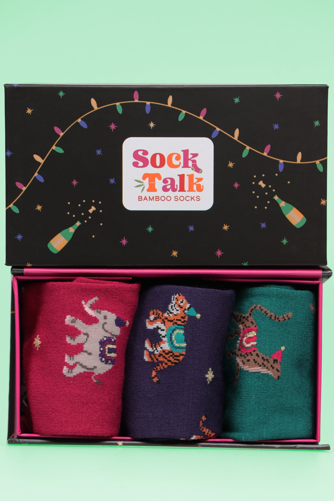 Women's Bamboo Socks Party Animal Elephant Tiger Cheetah Ankle Socks Gift Set Box