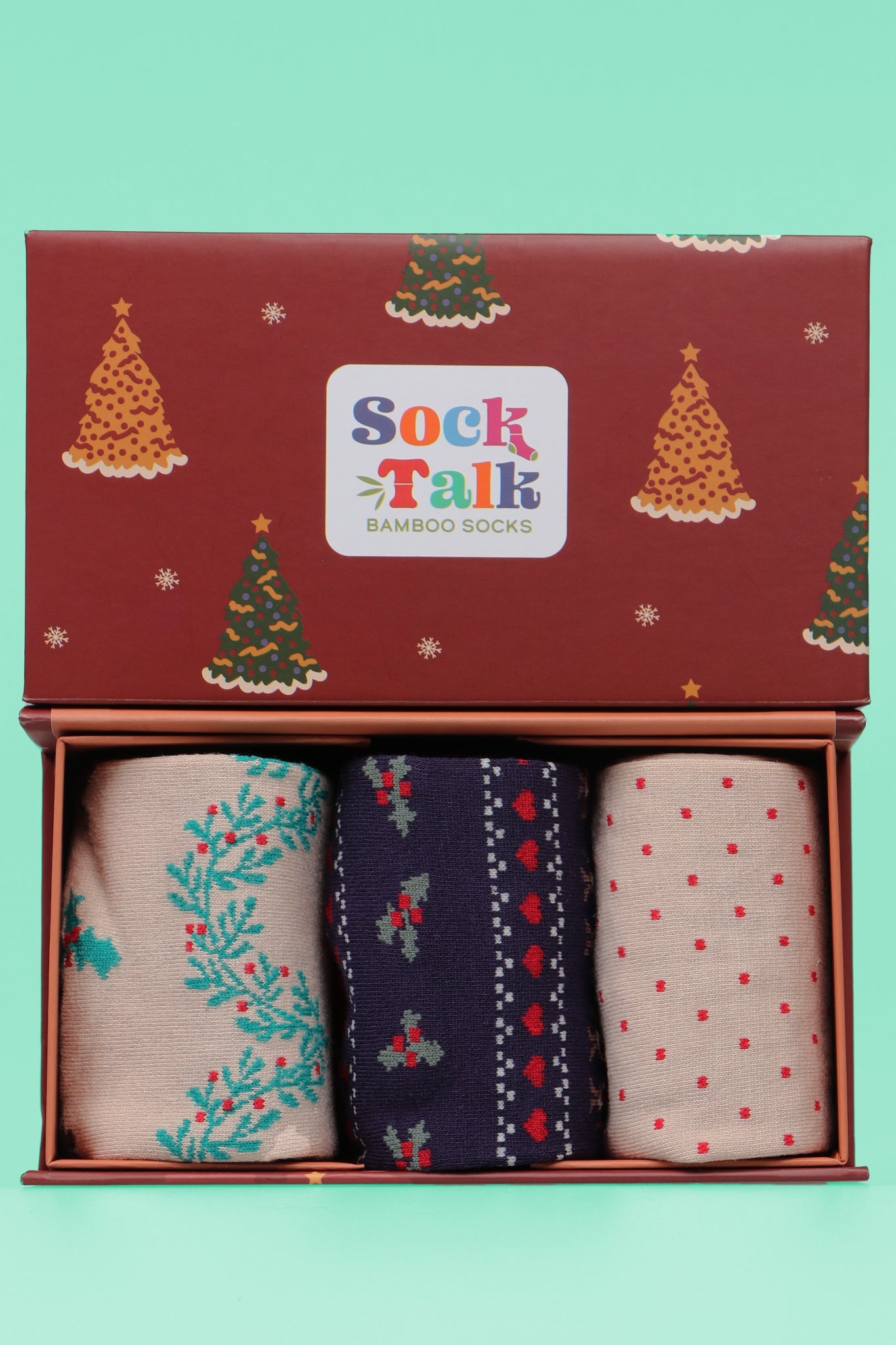 Women's Bamboo Christmas Socks Robin Bird Xmas Wreath Novelty Gift Set Box