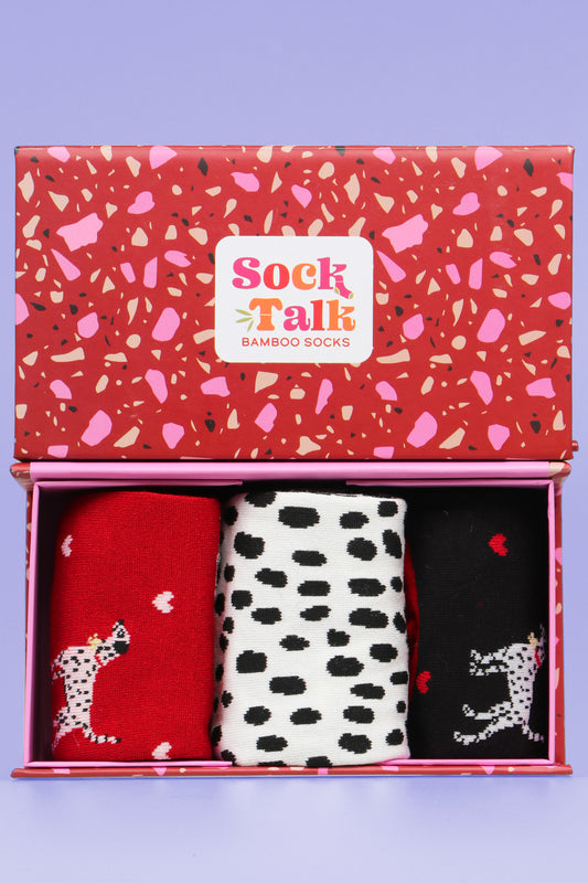 Women's Bamboo Dog Socks Dalmatian Spots Print Gift Box Set