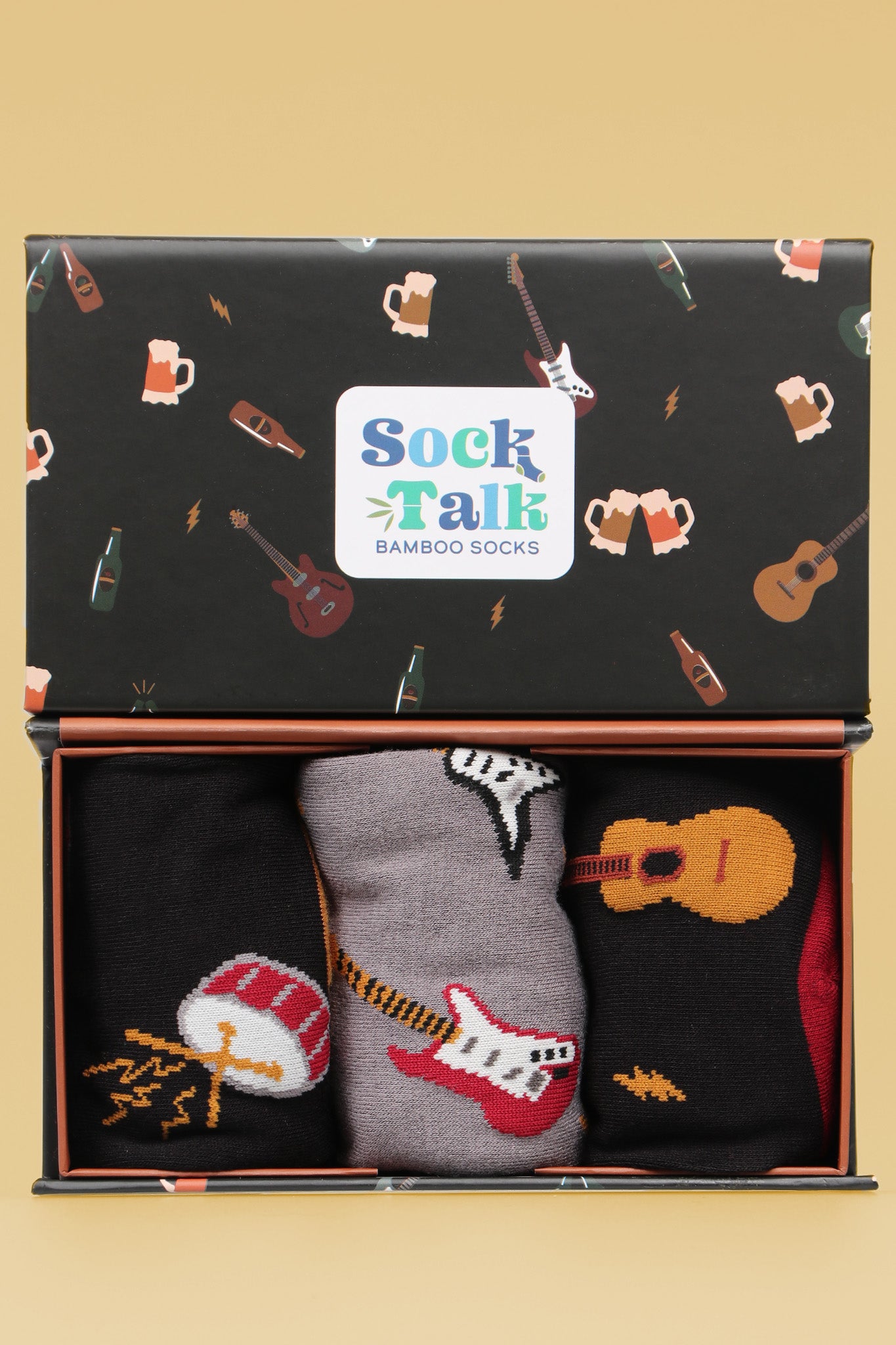 Men's Bamboo Socks Music Dress Socks Guitar Drummer Novlety Socks Gift Set Box