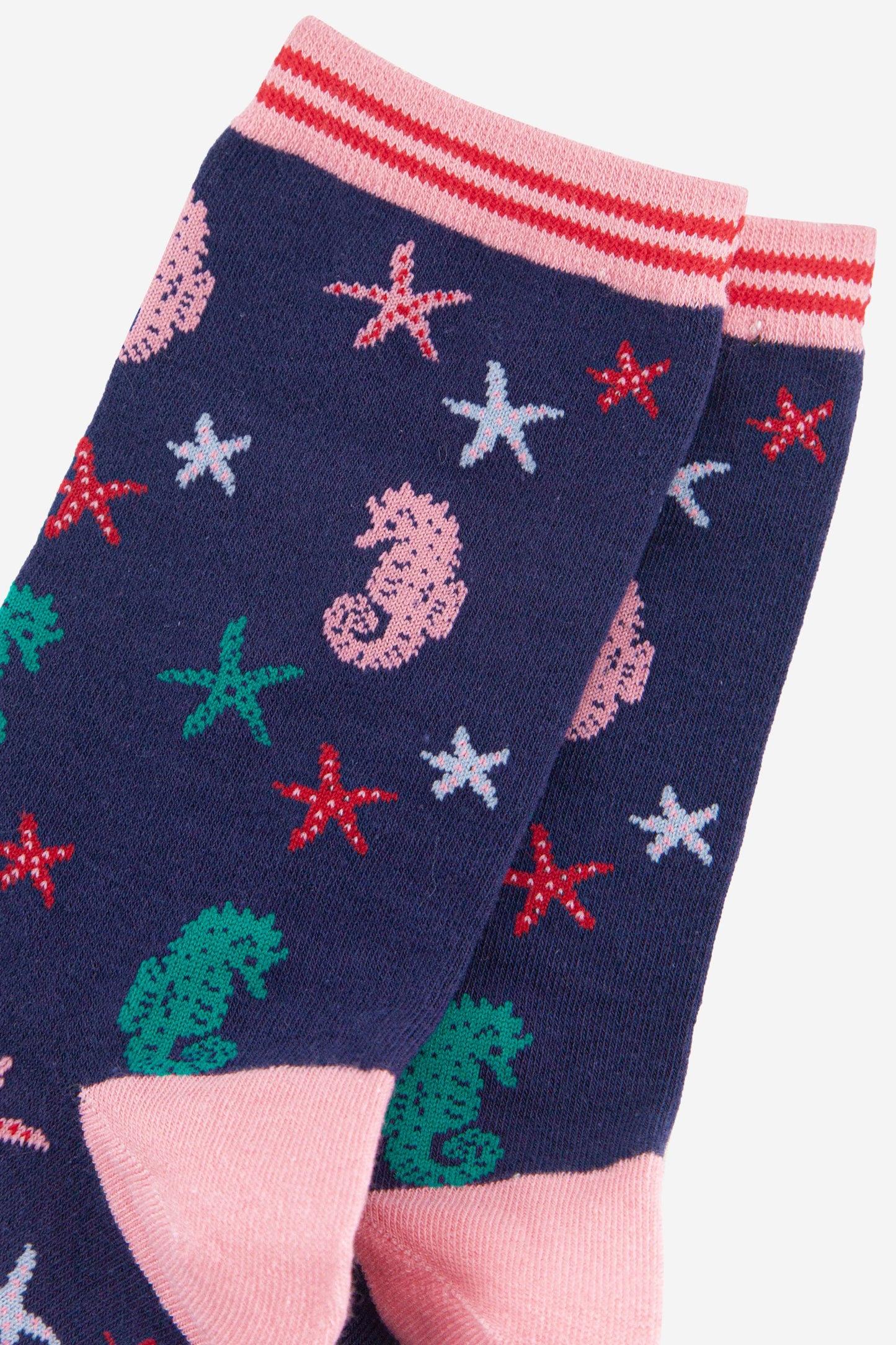 close up of the seahorse and star fish print pattern