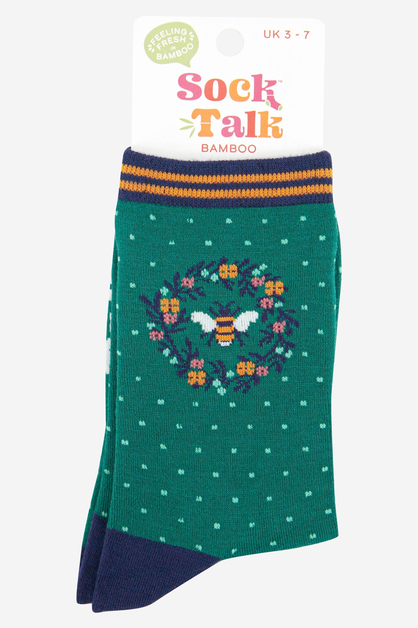womens green bee floral wreath bamboo ankle socks uk size 3-7