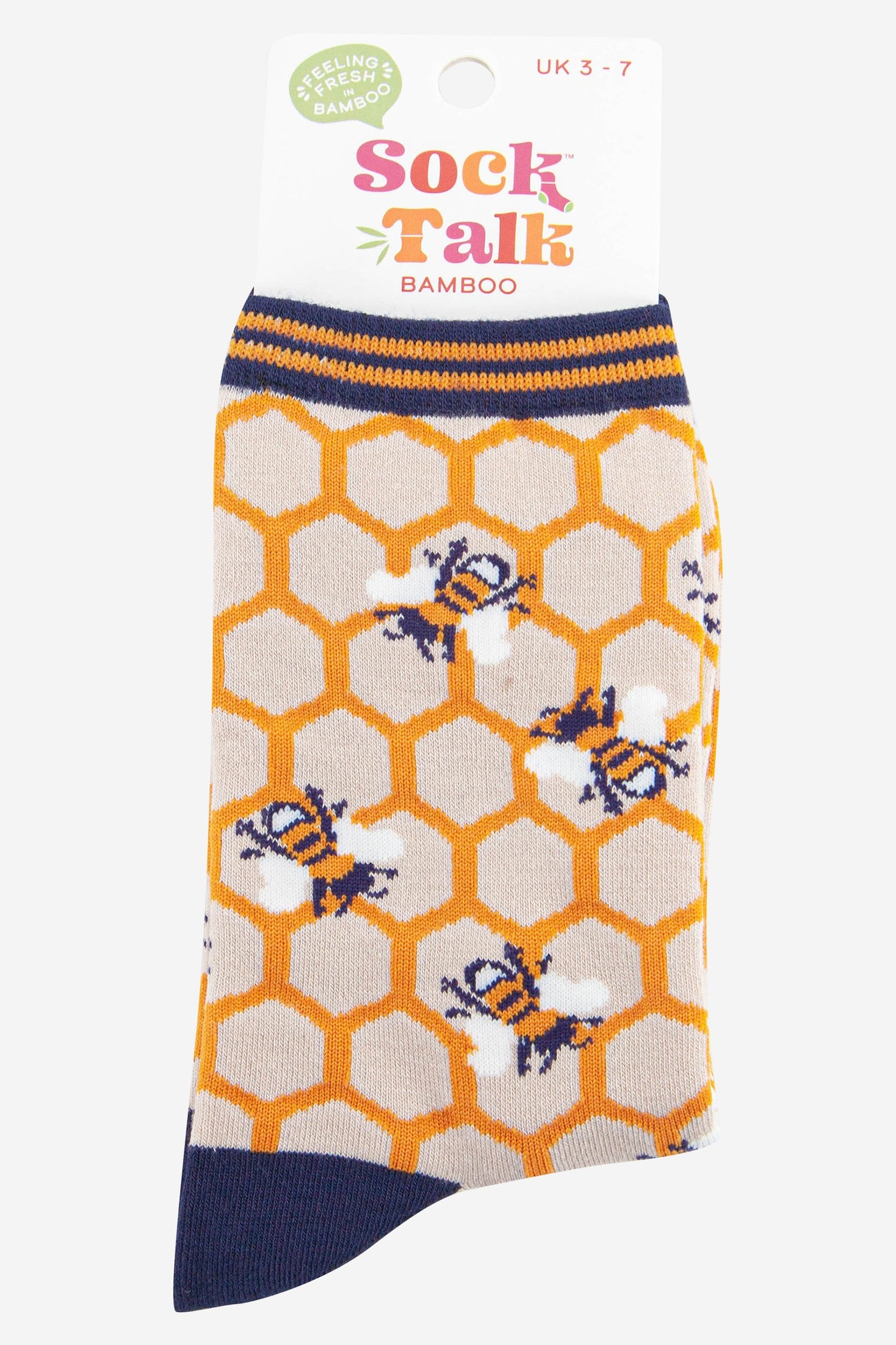womens bamboo bee socks with a honeycomb pattern uk size 3-7