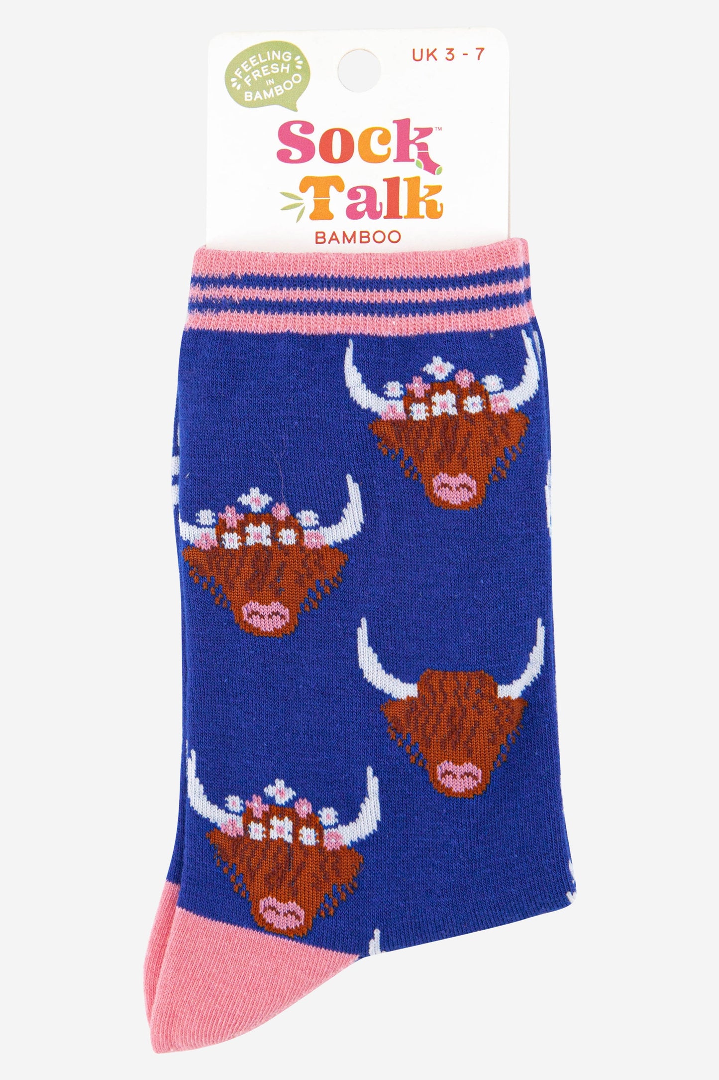womens blue highland cattle bamboo ankle socksuk size 3-7