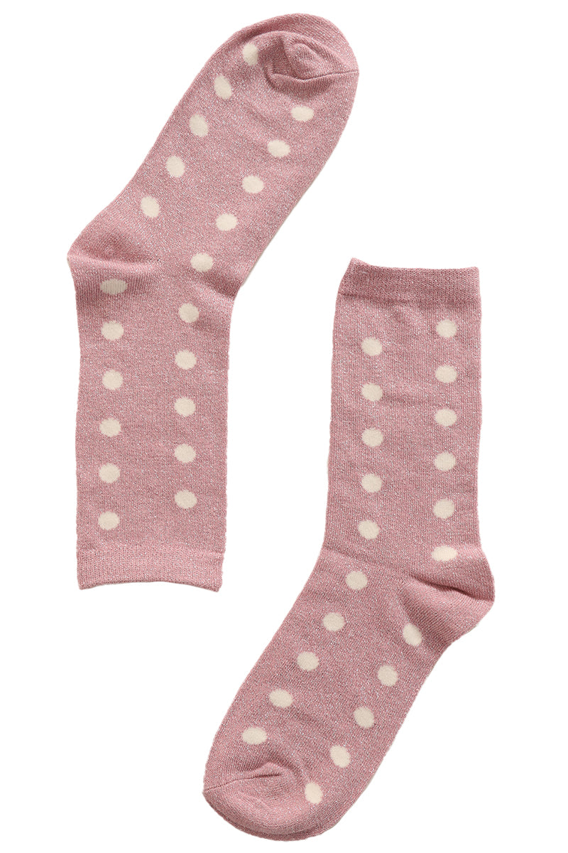 pink and white glitter polka dot ankle socks