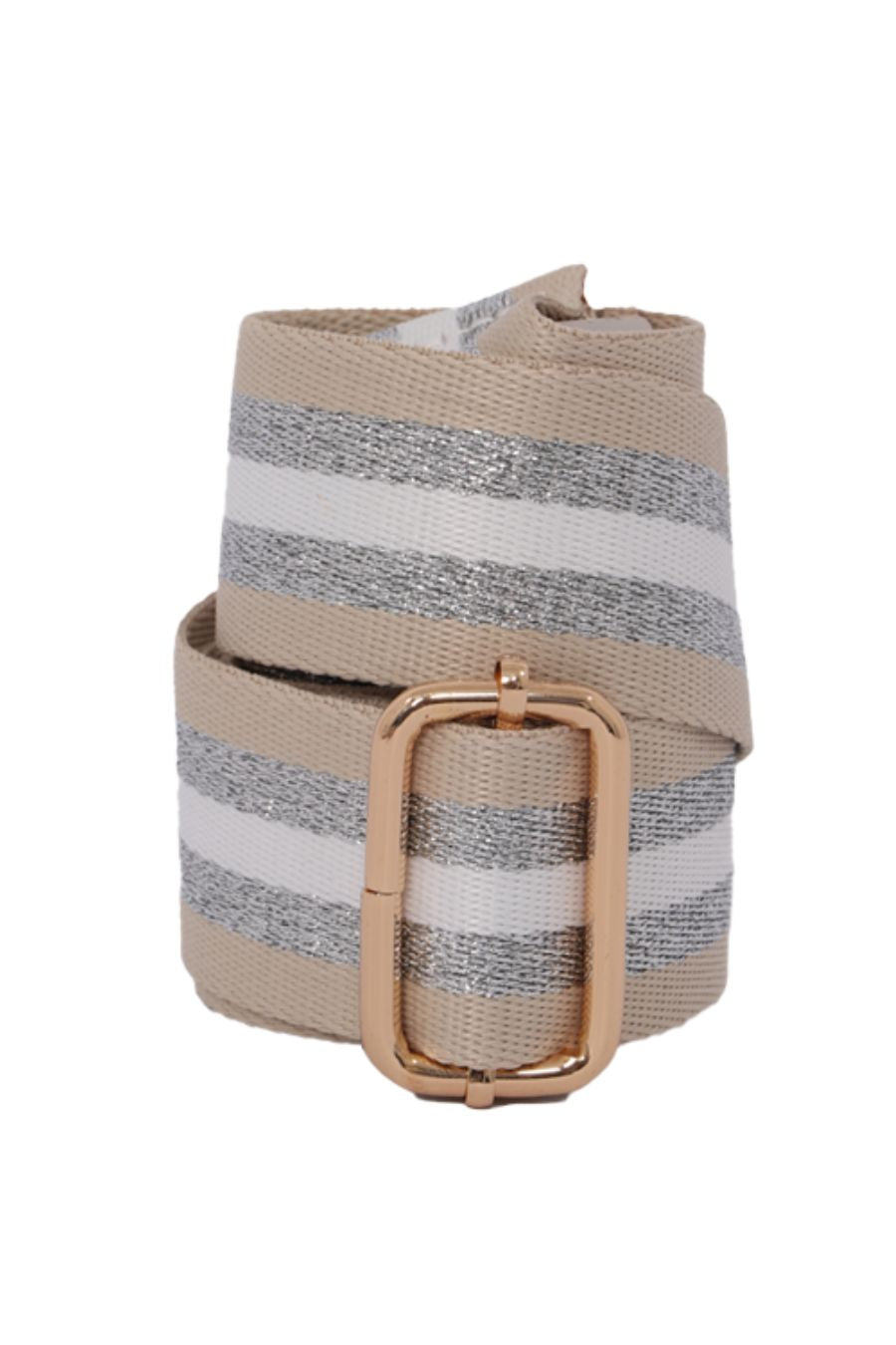 close up of the gold buckle on crossbody bag strap