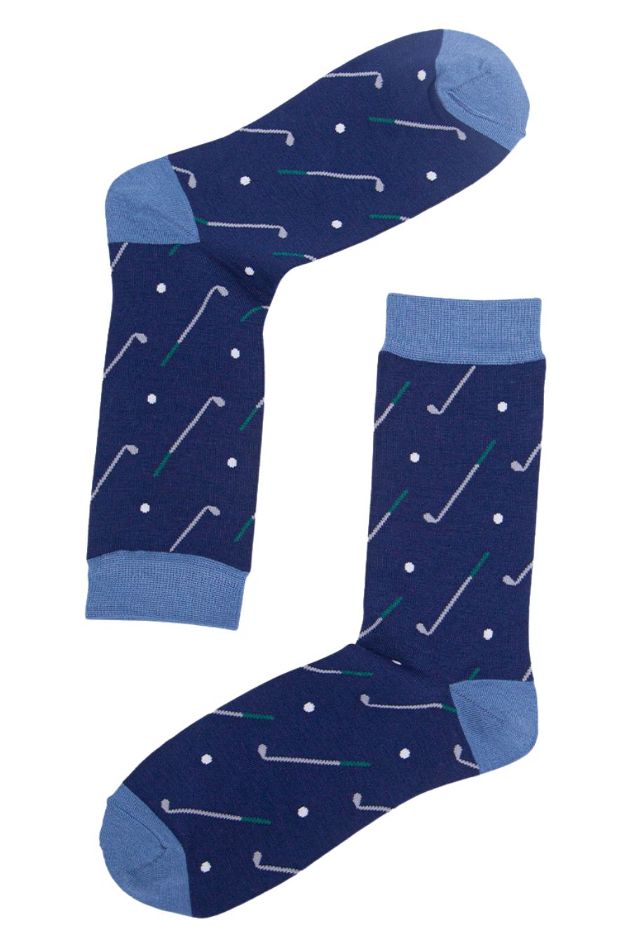 blue bamboo socks with golf clubs