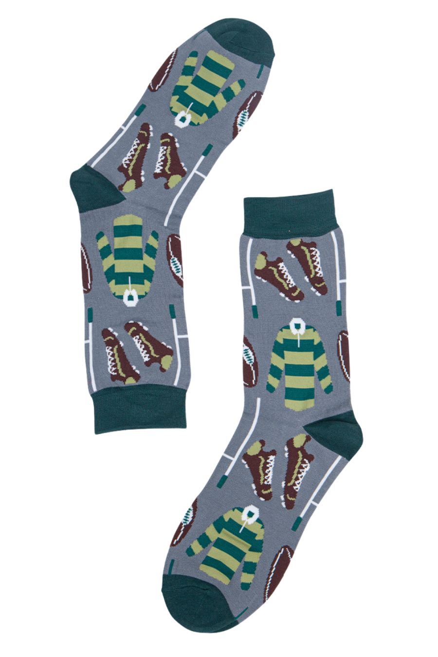 grey, green rugby socks
