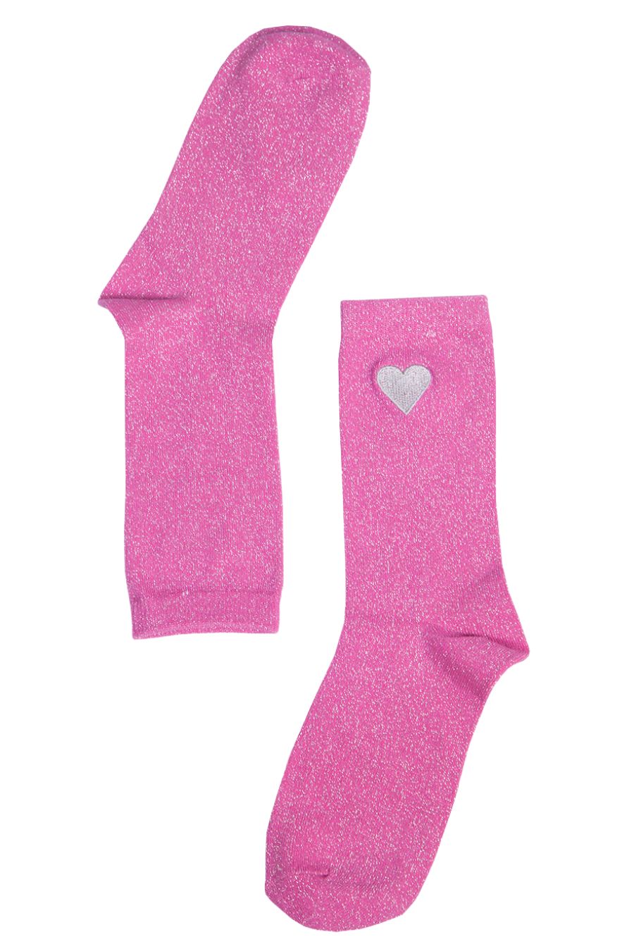 fuchsia pink glitter ankle socks with a silver embroidred love heart