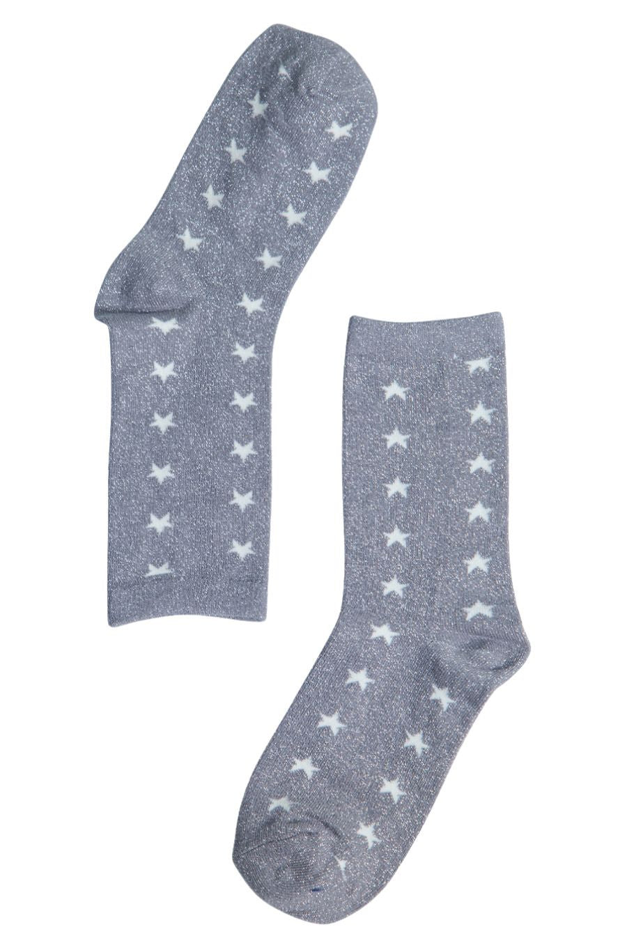 grey and white star print silver glitter socks