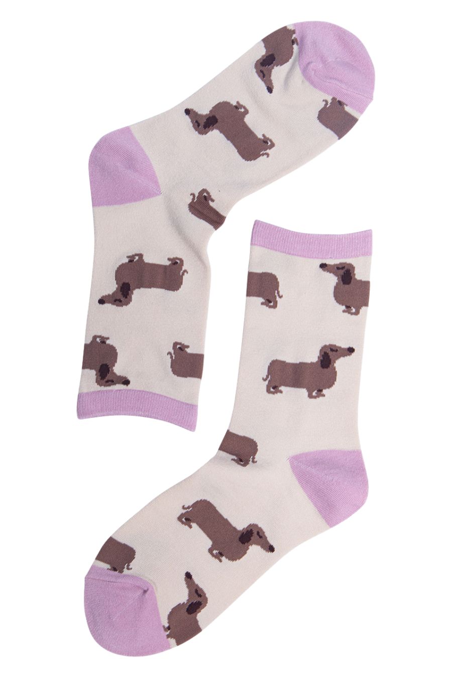 cream and pink ankle socks with sausage dogs