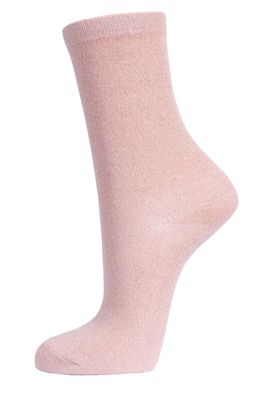 pink ankle socks with all over gold glitter effect