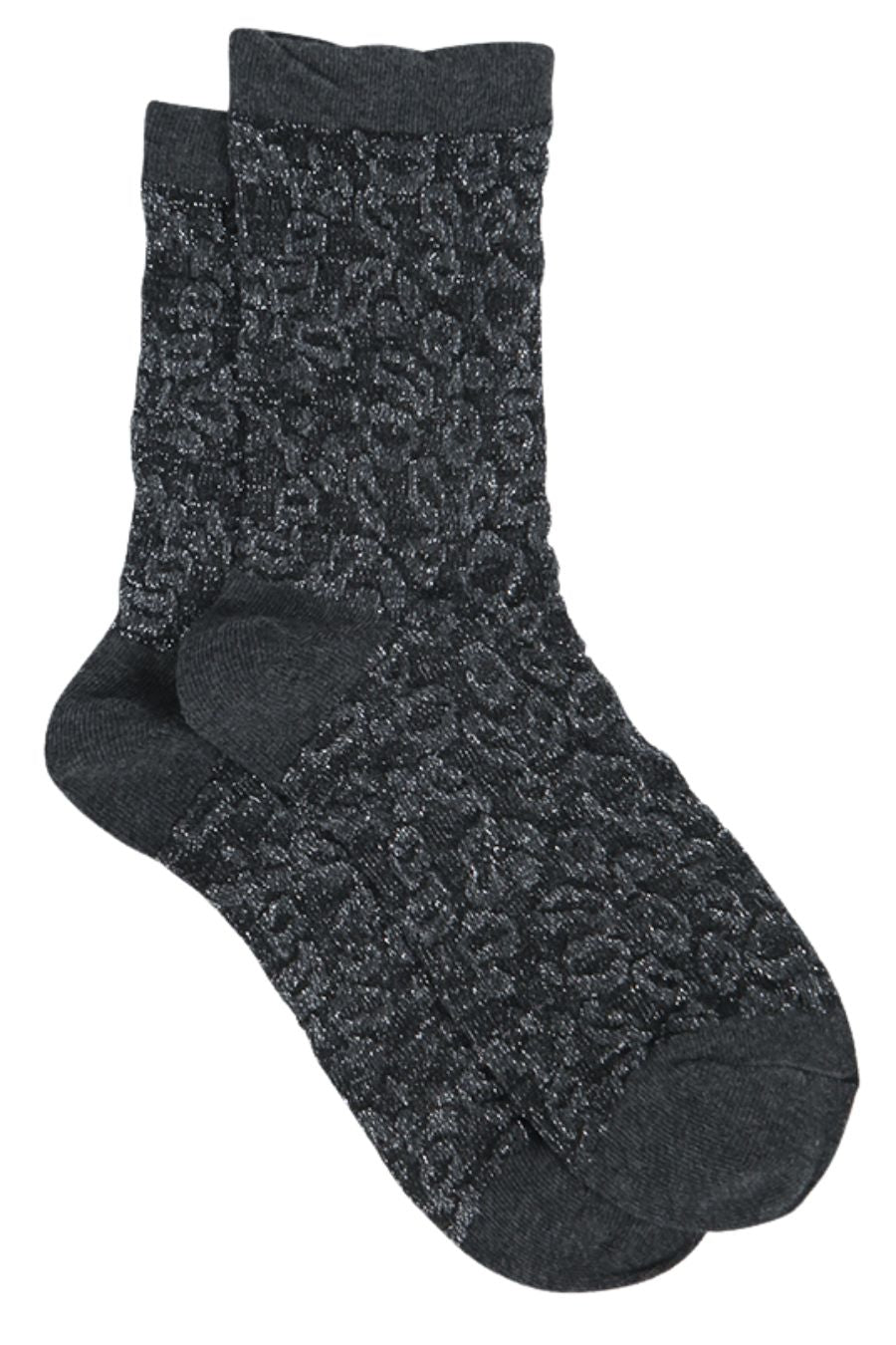 Women Black Glitter Socks Leopard Print Silver Sparkle Ankle Socks Shimmer