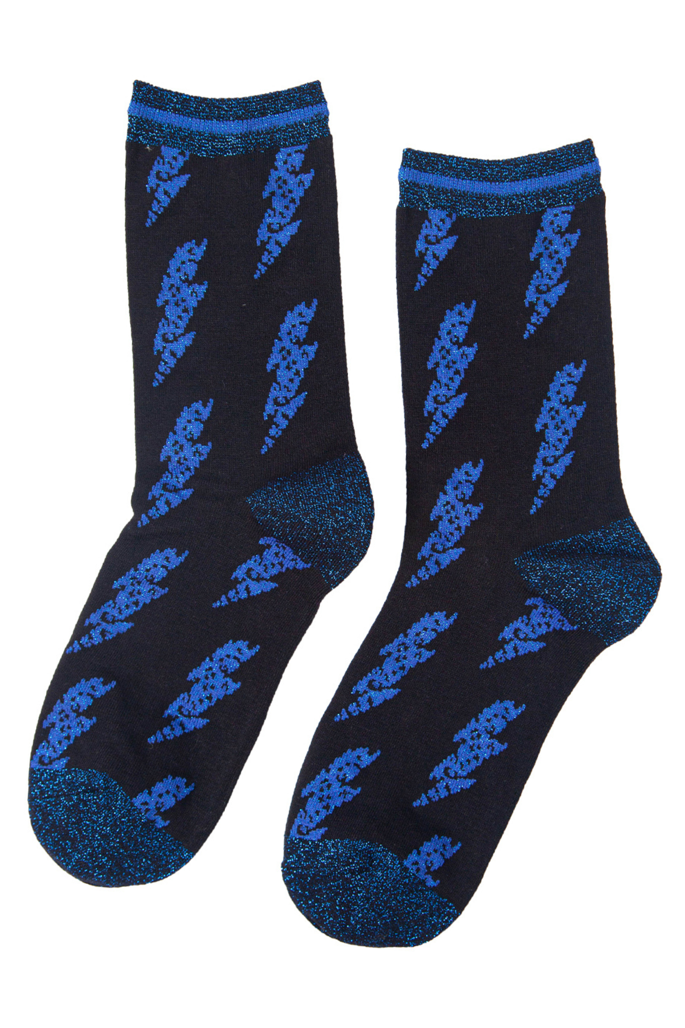 black and blue thunder bolt glitter ankle socks