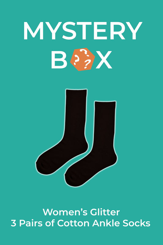 Women's Cotton Glitter Ankle Socks Mystery Box (3 Pack) - Multi, Mixed