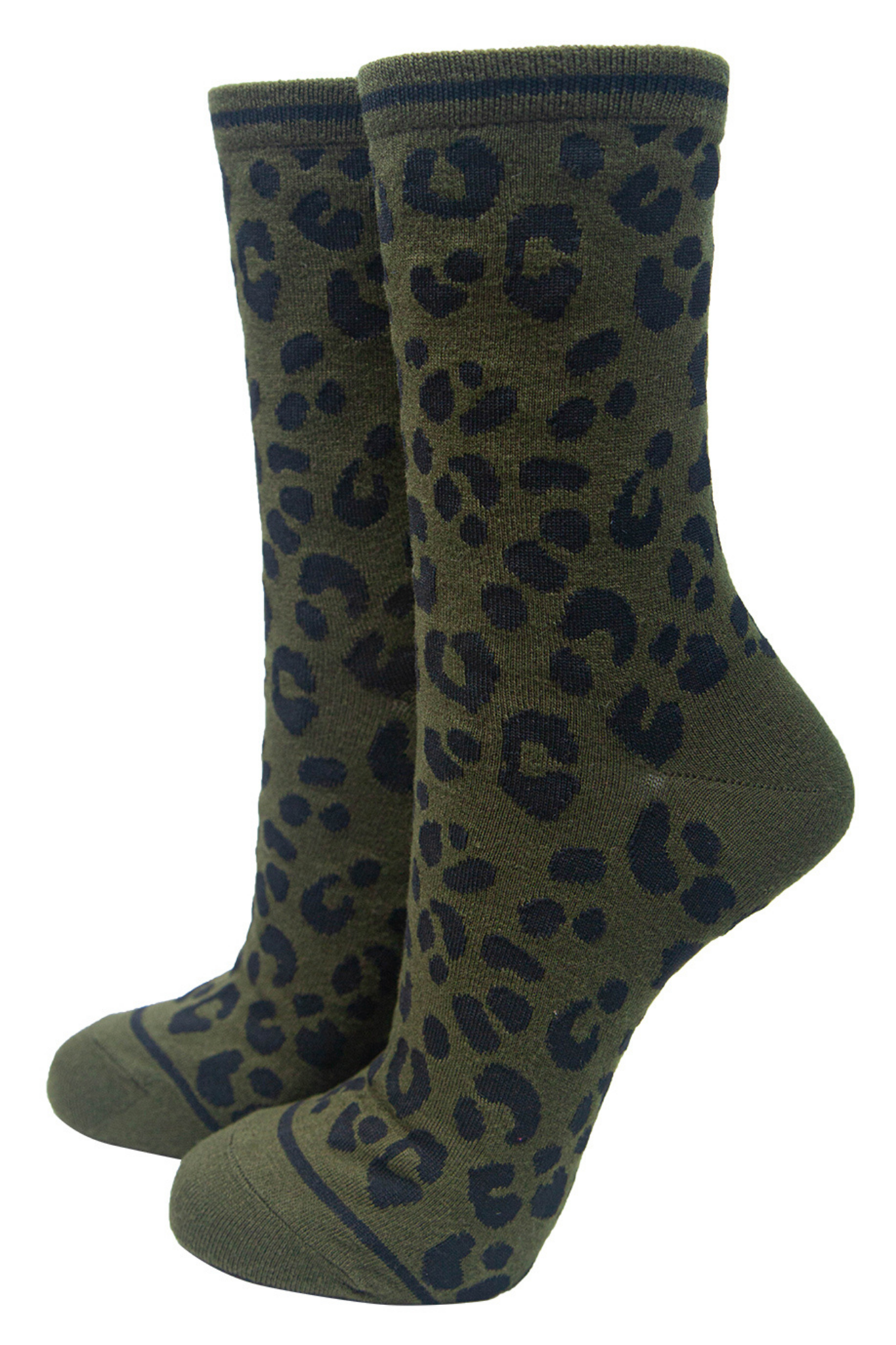 green ankle socks with an all over black animal print