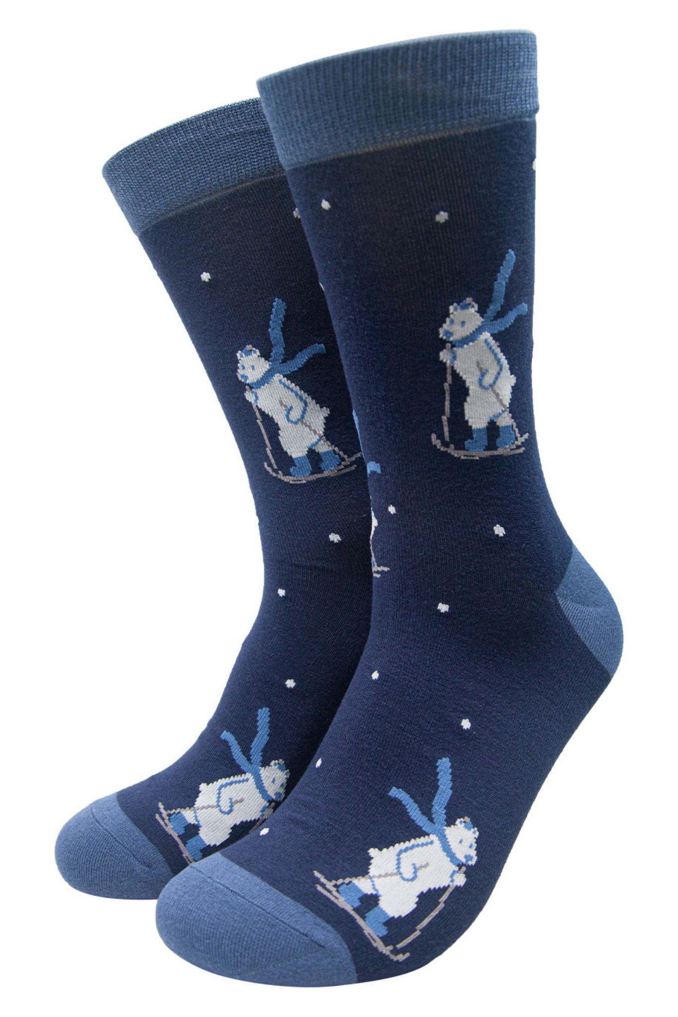 navy blue dress socks with cross country skiing polar bears