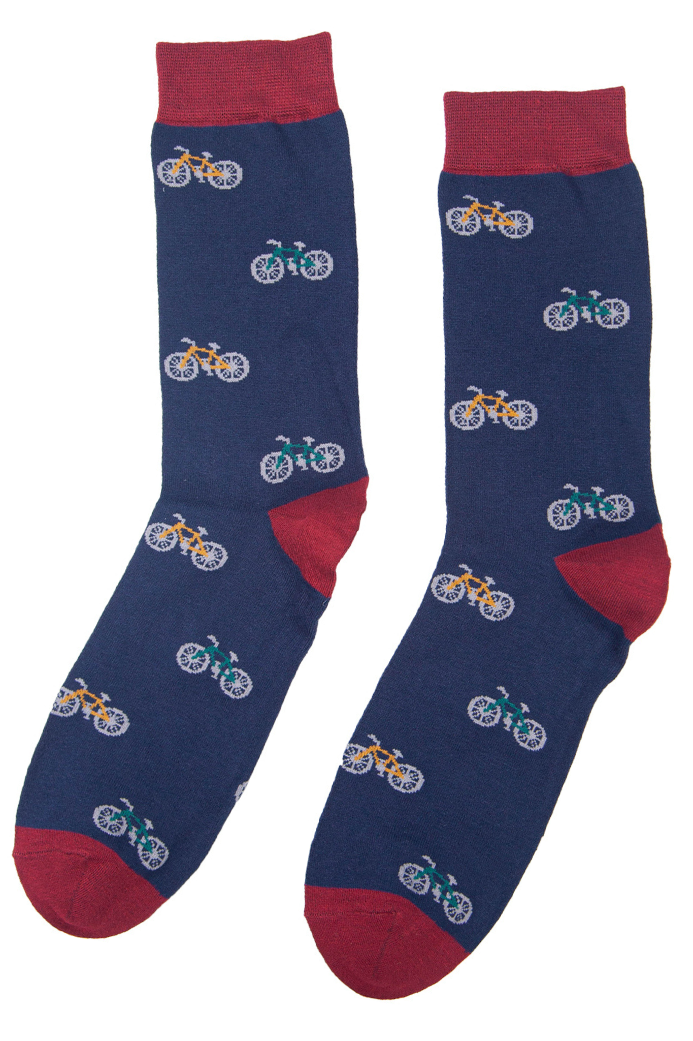 navy blue bamboo socks with an all over bicycle print