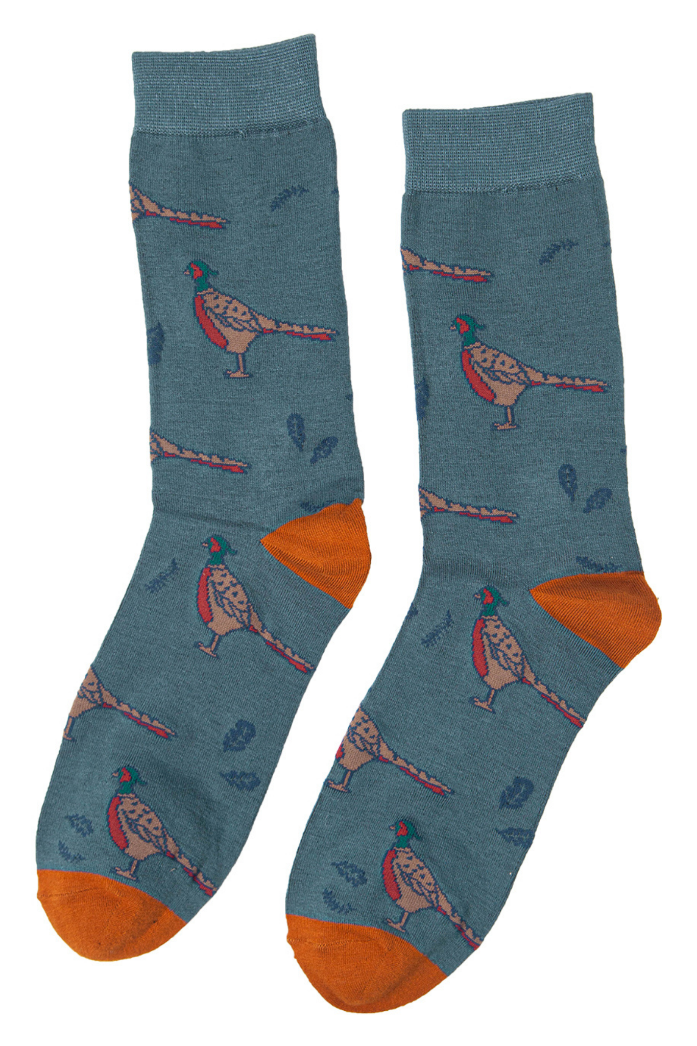 pheasant bird pattern novelty dress socks in teal blue