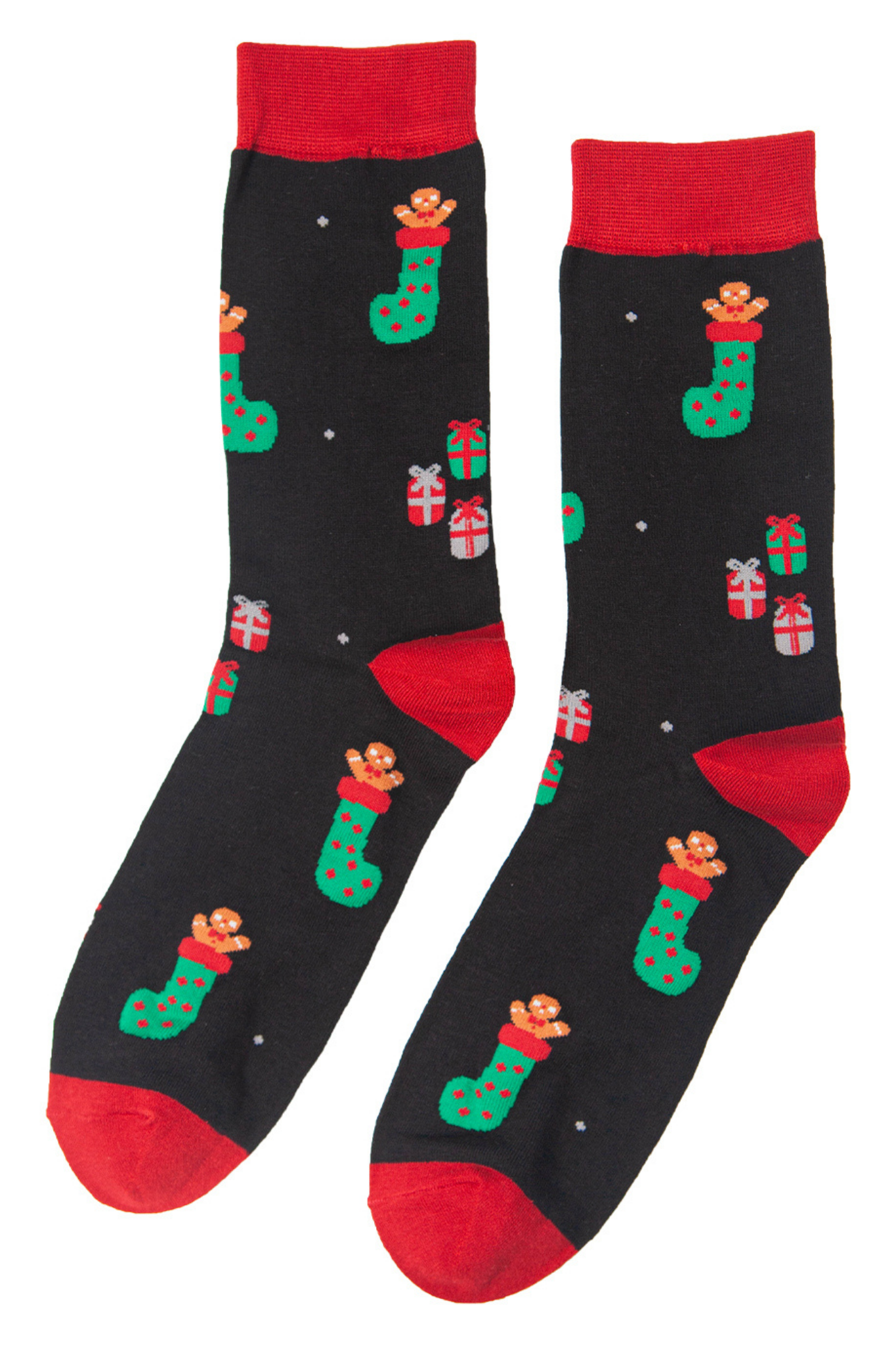 mens bamboo xmas socks with stockings and christmas presents on them