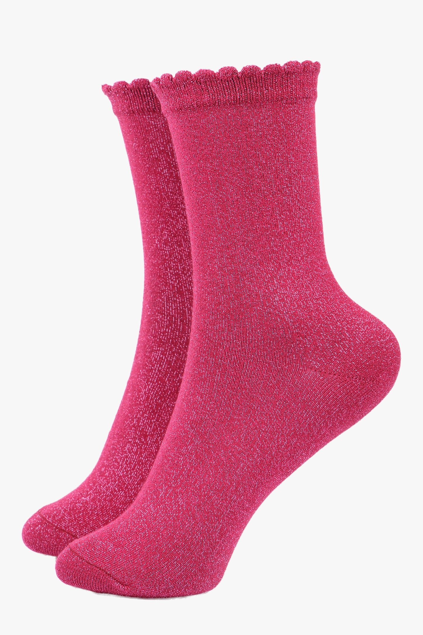 Cotton Glitter Socks with Scalloped Cuff Berry