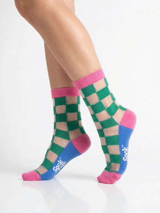 Square-Checkerboard-Combed-Cotton-Sheer-Pop-Socks-in-Green