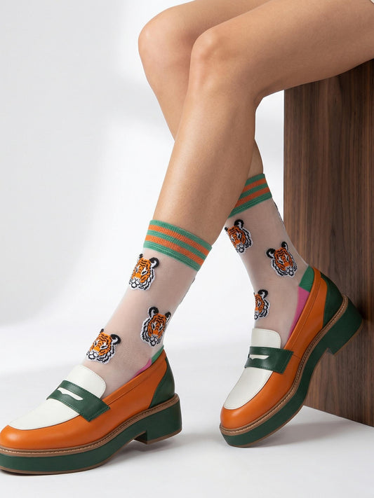 Tiger-Faces-Combed-Cotton-Sheer-Pop-Socks-in-Green