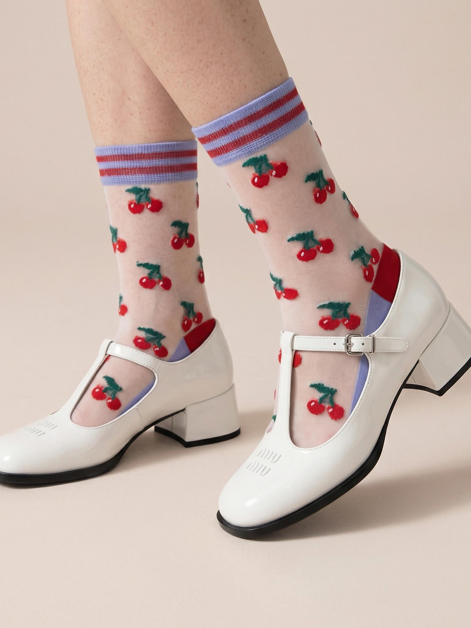 Cherry-Fruit-Combed-Cotton-Sheer-Pop-Socks