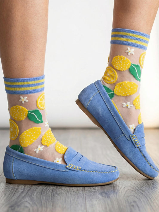 Lemons-Fruit-Combed-Cotton-Sheer-Pop-Socks